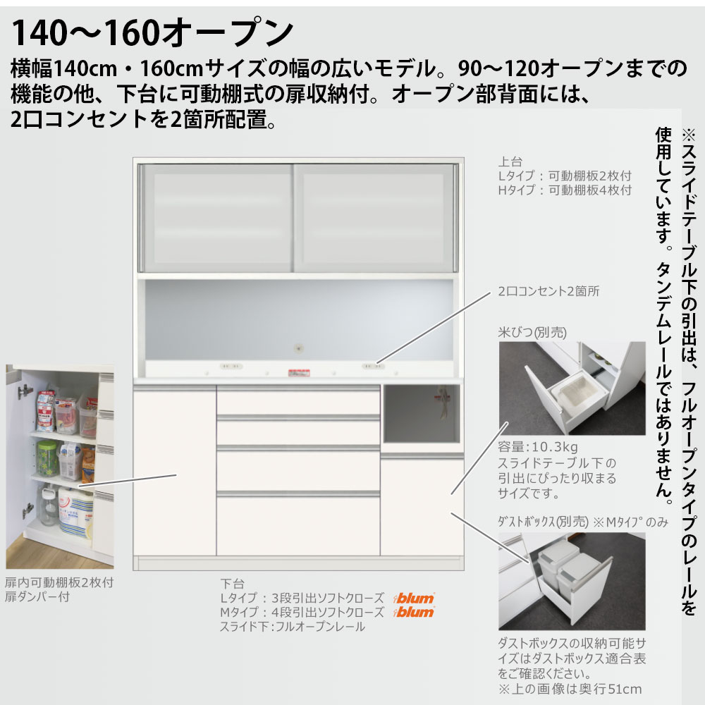 高橋木工所 プレファ キッチンボード 140HMWオープン 幅140.3×奥行51