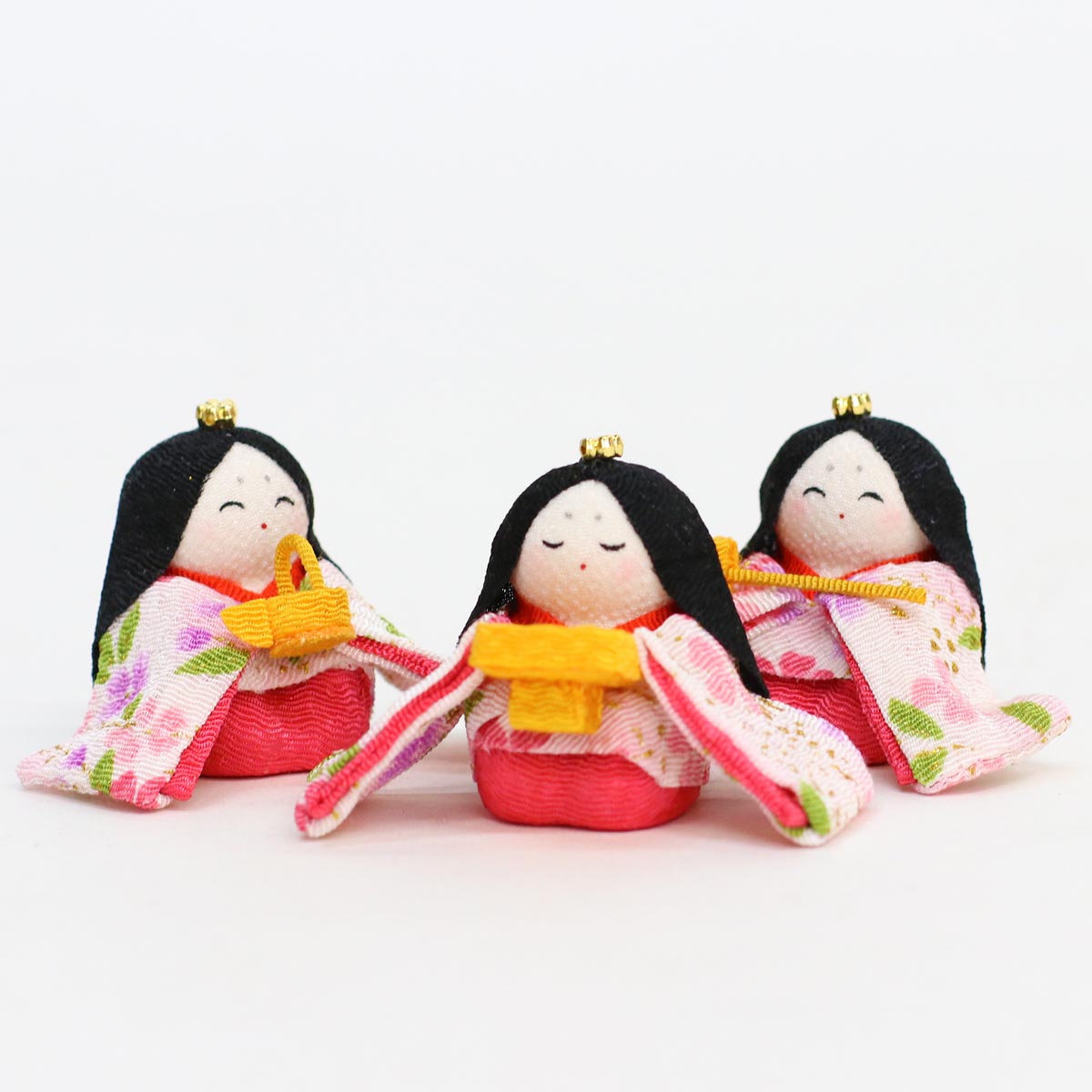 雛人形 ちりめん雛 わらべ雛 10人揃いオルゴール付きケース飾り ピンク