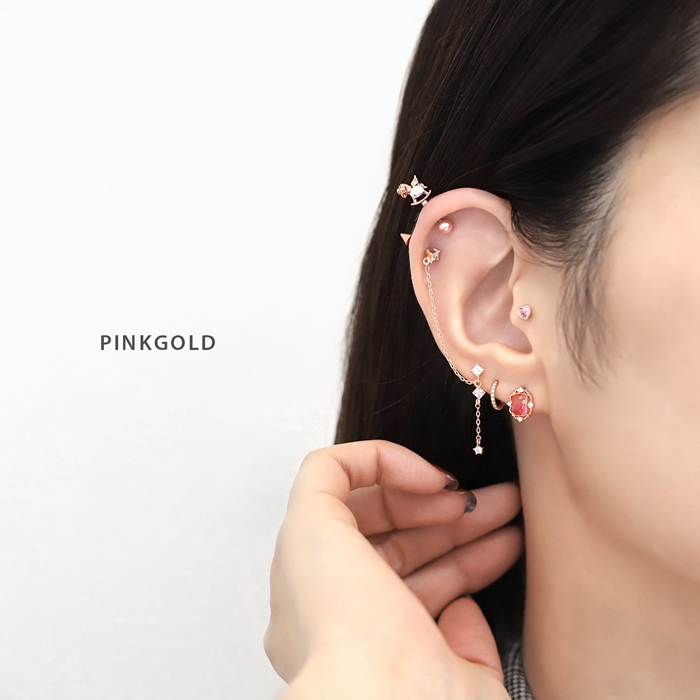 凛 RIN 軟骨ピアス 16G ボディピアス チェーン ジュエル 2連 かわいい