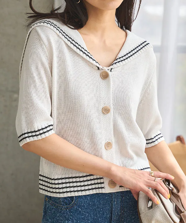 セーラーカラーショートスリーブニットカーディガン [N1181