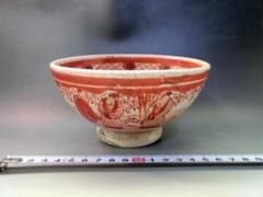 鉢□赤絵 古九谷 唐人物絵 高台鉢 古い杯洗 九谷造 (江戸後期～明治期