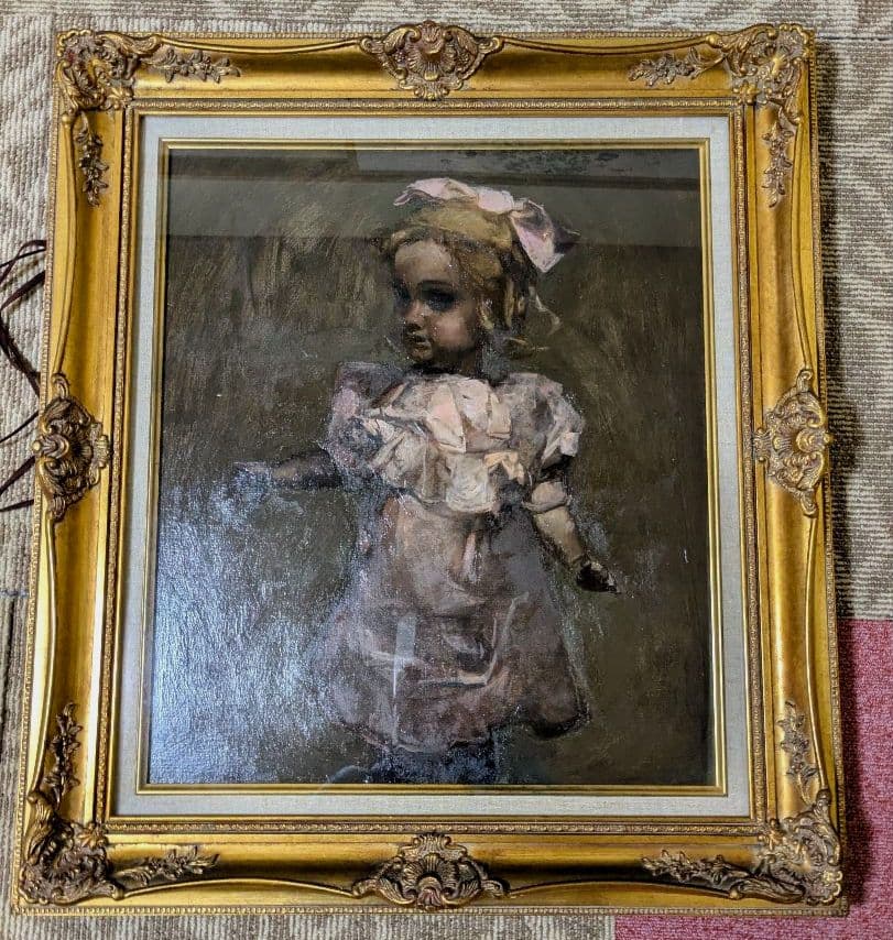 油彩 岩島雅彦 絵画 アンティーク 金装飾額 少女 人形 油絵 - メルカリ