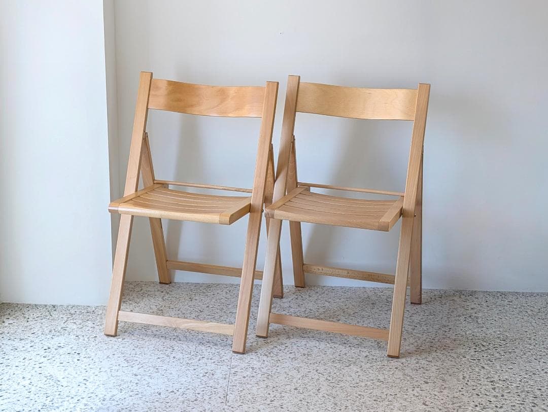 90s ビンテージ 無印 イタリア製 ブナ材 折りたたみチェア 2脚セット 美品 90s ビンテージ 無印 イタリア製 ブナ材 折りたたみチェア 2脚セット