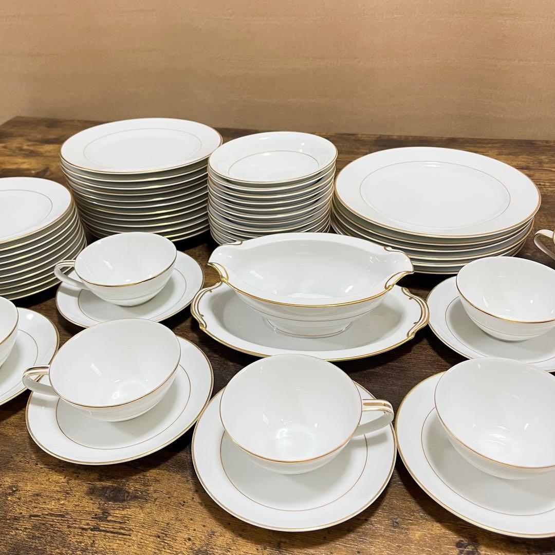 【未使用】Noritake ホワイト ゴールドライン 食器セット　48皿 ノリタケ Noritake 【未使用品】 ミート皿 プレート 5枚 セット 23cm
