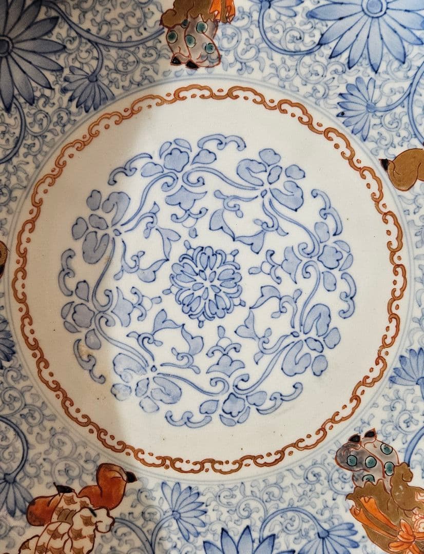 大名品❗】江戸時代 古伊万里 染錦 唐草文に金彩色絵唐子図 31.2cm大鉢