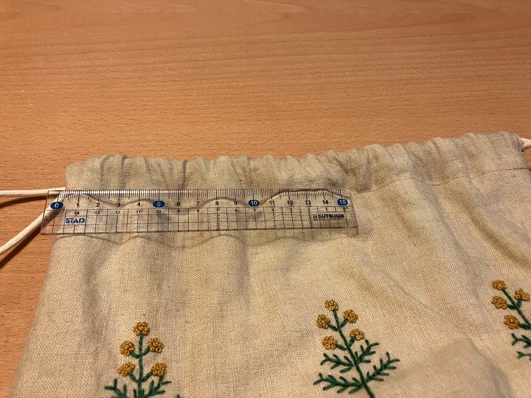 美品】mizutani douguten リネン巾着袋 花刺繍