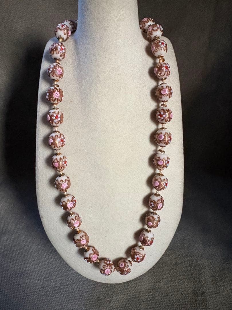 ベネチアングラス　ホリゾンブルー×ピンク　イタリアヴィンテージ ビーズネックレス ベネチアンガラス】ミルフィネックレス(BLUE): 『欧州航路』