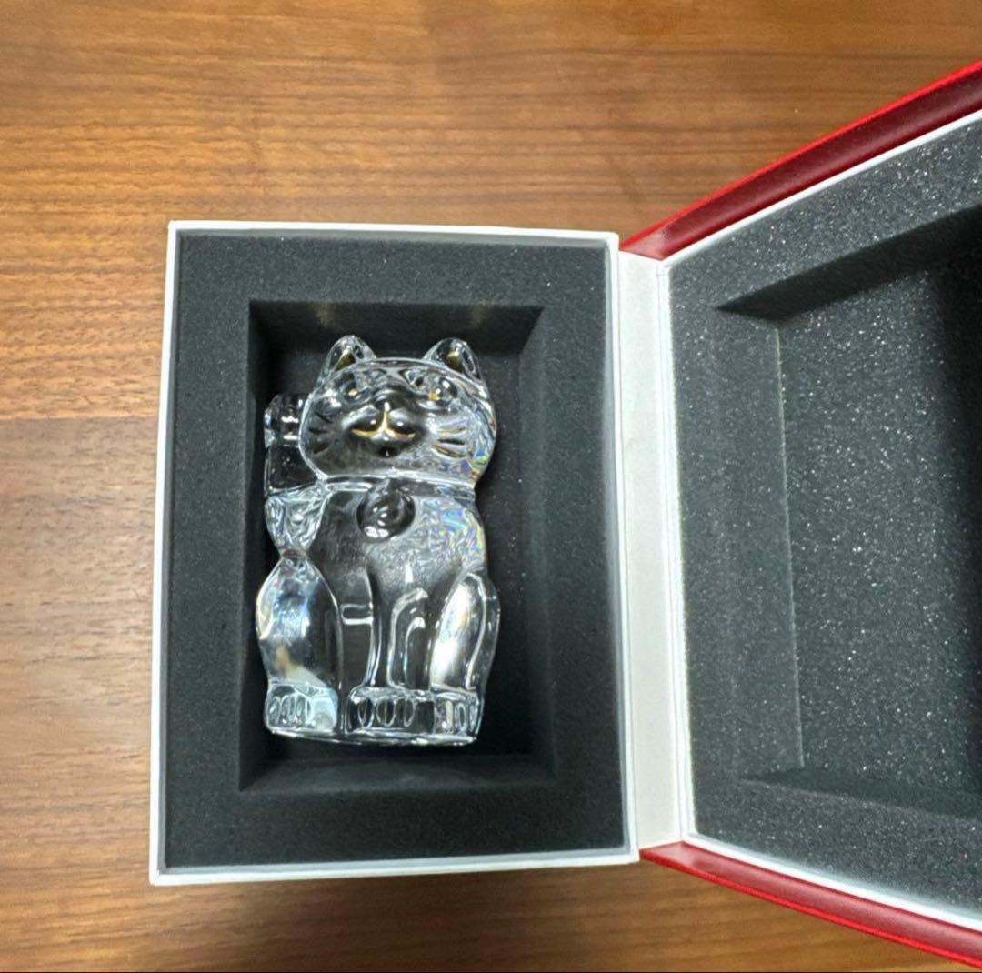 【美品】バカラ 招き猫 Baccarat バカラ まねき猫 Mサイズ 座布団付き 名入れ彫刻代込み 名