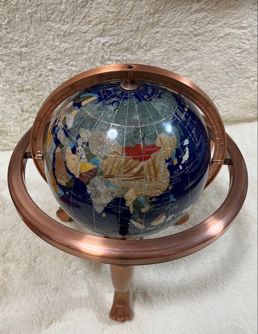 天然石アンティーク地球儀　パワーストーン　アンティーク雑貨 地球儀 ラピスラズリ 方位磁石付き 天然石 アンティーク インテリア