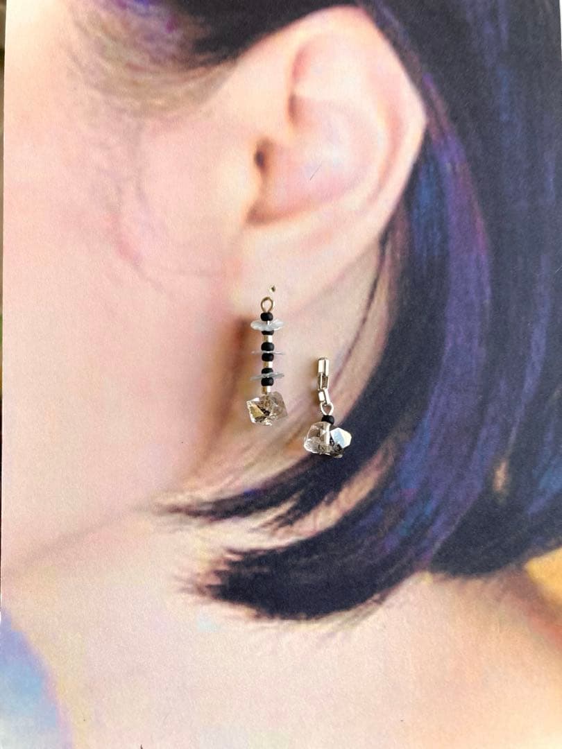 ラベンダーレピドライト月とアイオライト星のピアスチャーム·͜· ︎︎