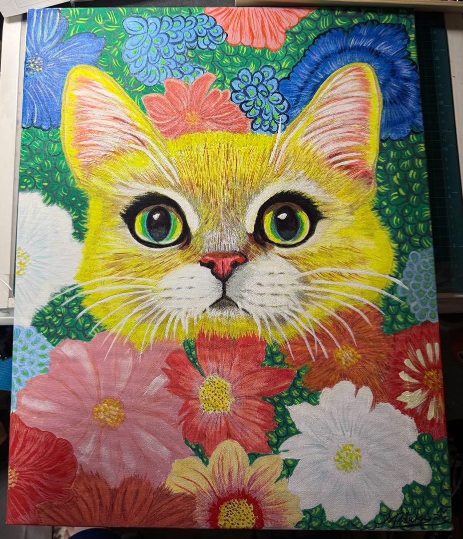 「幸運の猫」蛍光猫のアクリル画 絵画 原画 幸運の猫」蛍光猫のアクリル画 絵画 原画 幸運の猫」蛍光猫の