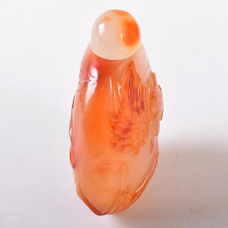 中国 玉石瑪瑙石彫刻 蓮葉金魚刻 鼻煙壷 小壷 時代箱付 M R8754 - メルカリ