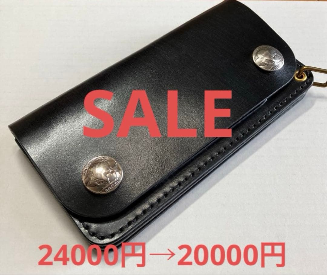 [ハンドメイド]トラッカーウォレット ブライドル黒コンチョ180×95 小カン ハンドメイド]トラッカーウォレット ブライドル黒コンチョ180×95 小カン