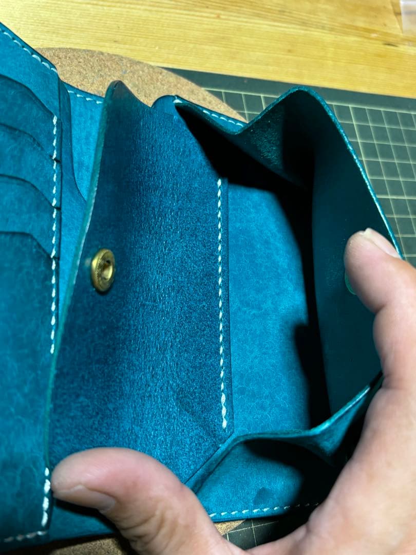 ミドルウォレット イタリアンレザー マルゴー ターコイズ ハンドメイド