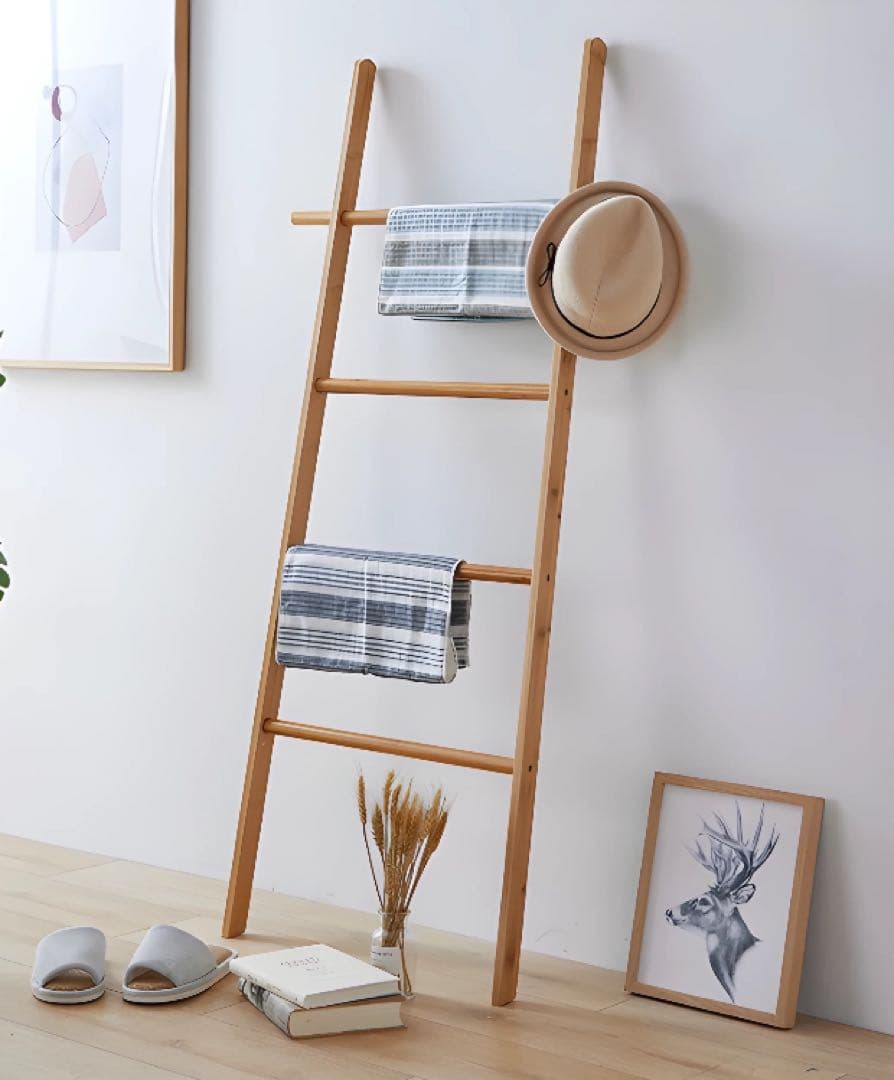 【ラダーラック／シェルフ】掛ける収納♩ラダー型タオル掛け 145cm⁂ 楽天市場】ラダーラック ラダーシェルフ 天然木 木製 無垢材 壁面