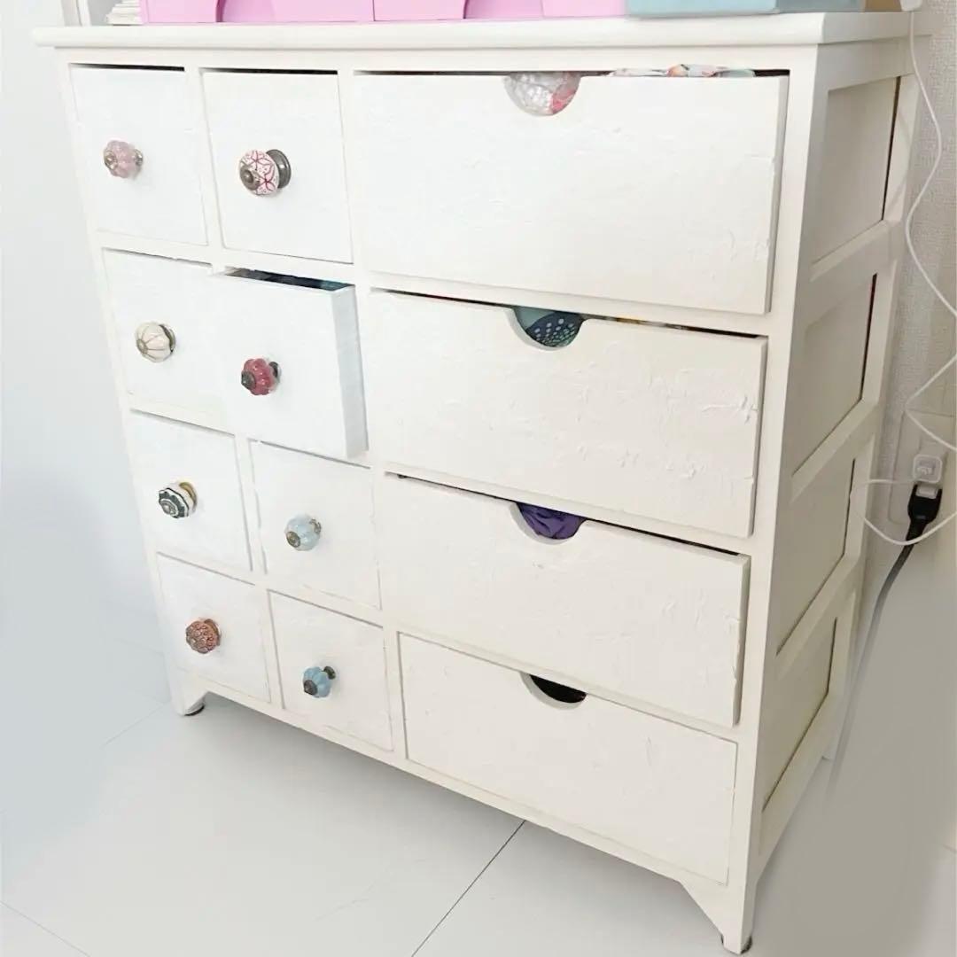 最終値下　ヴィンテージ　収納チェスト 引き出し　ウッド　店舗什器　ホワイト ウッドトップチェスト 幅33cm 4段 ホワイト HG－324 の通販