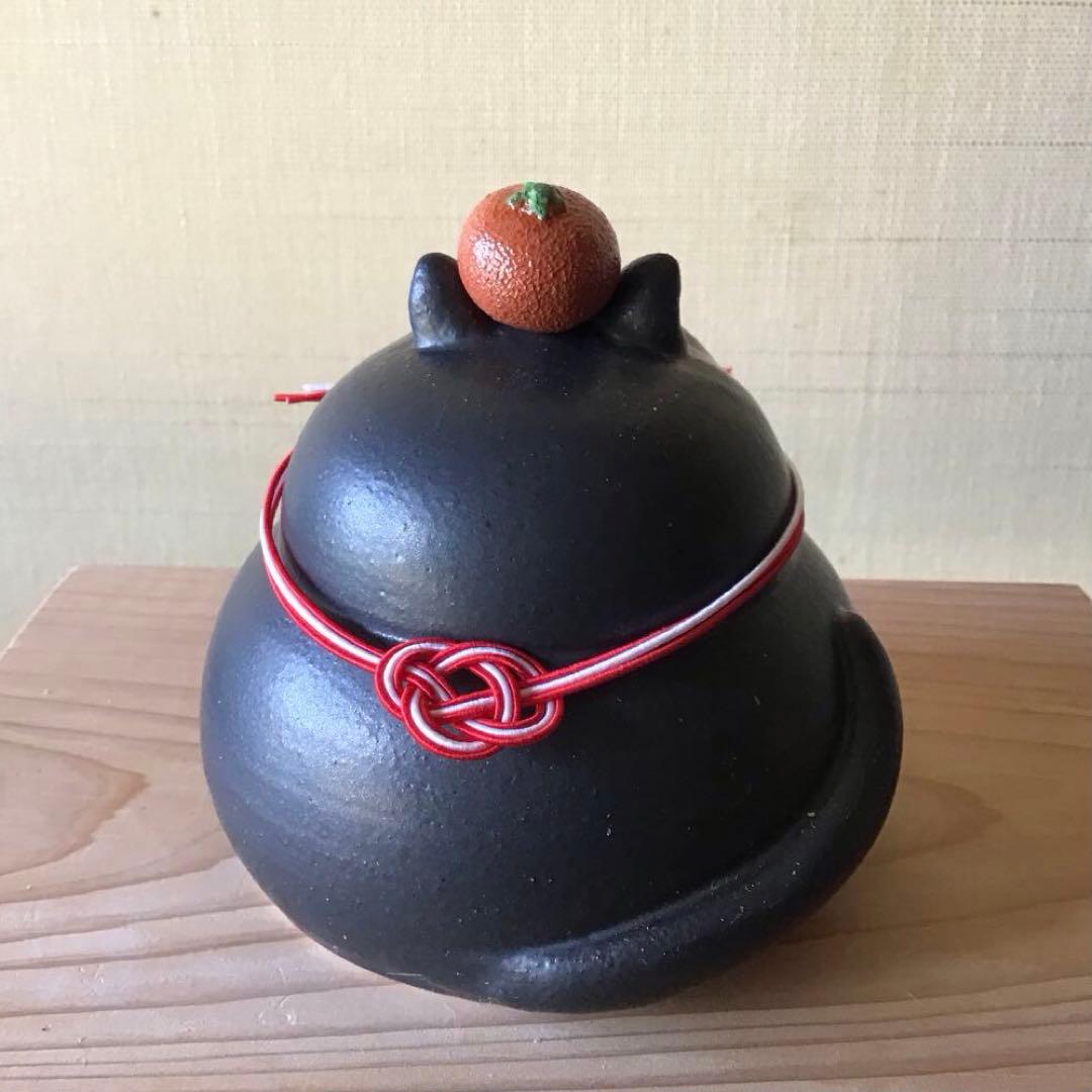 黒猫 ねこ鏡餅 一体型 みかん 水引 - メルカリ