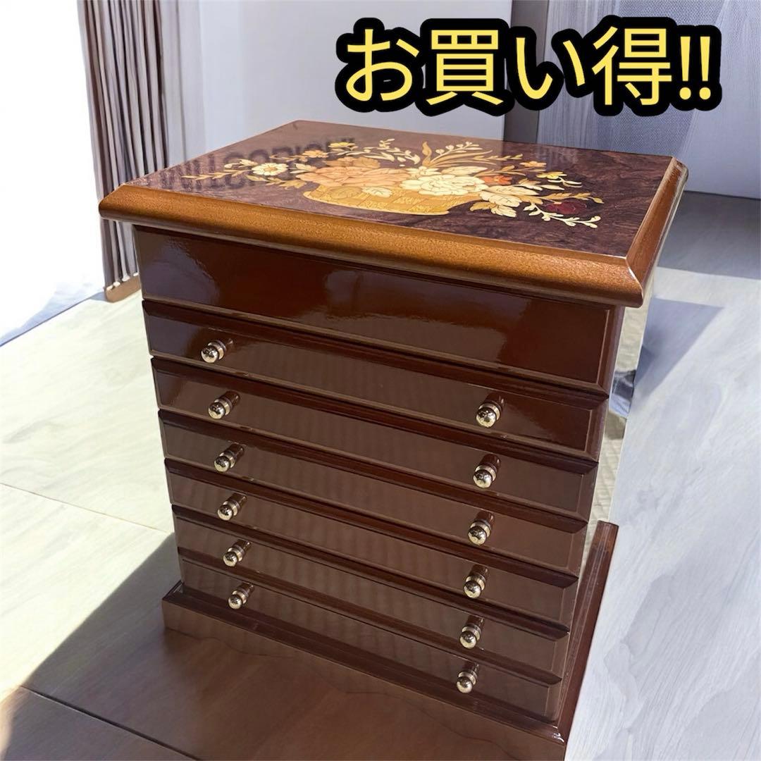 イタリア製　豪華な象嵌細工 ジュエリーボックス　ジュエリーボックス イタリア製 象嵌 ジュエリーボックス鍵付 大きいサイズ インテリア