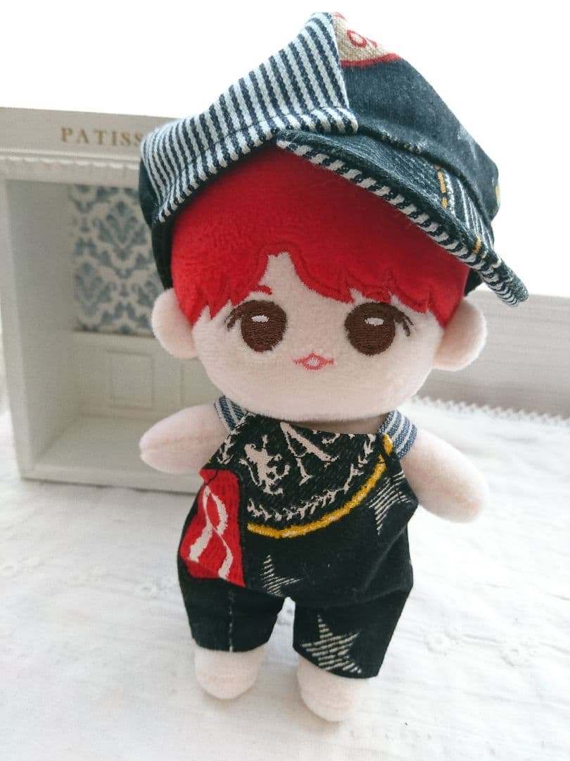 Kpop ぬいぐるみ 服 キャスケット＆サロペット ぬい服】キャスケット&シャツ&水玉サロペットセット 10cm用 | G.triGer