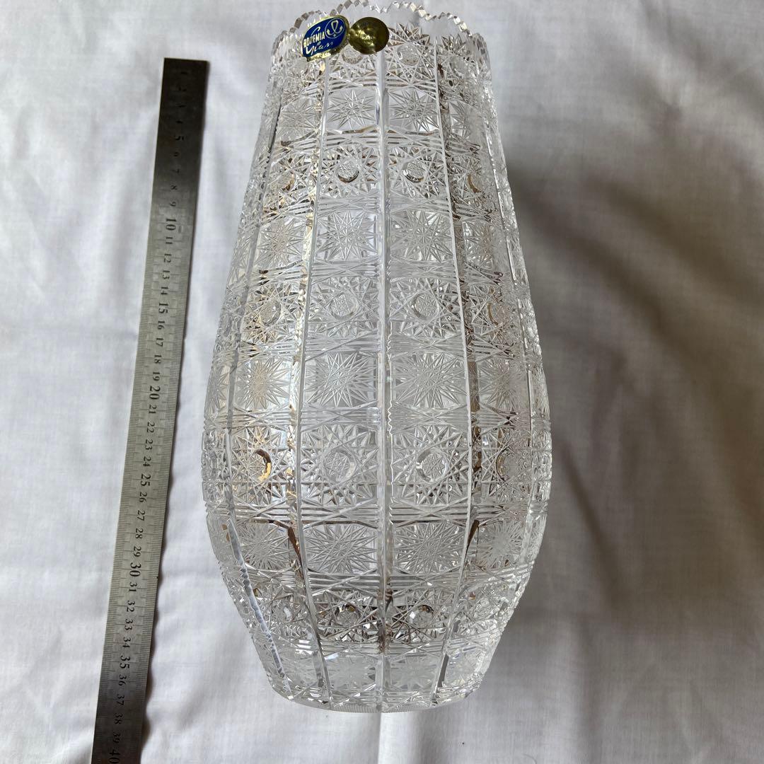 ボヘミアクリスタルガラス　大型花瓶　　　　　　未使用品 BOHEMIA ボヘミア クリスタルカットガラス フラワーベース 花瓶 クリア