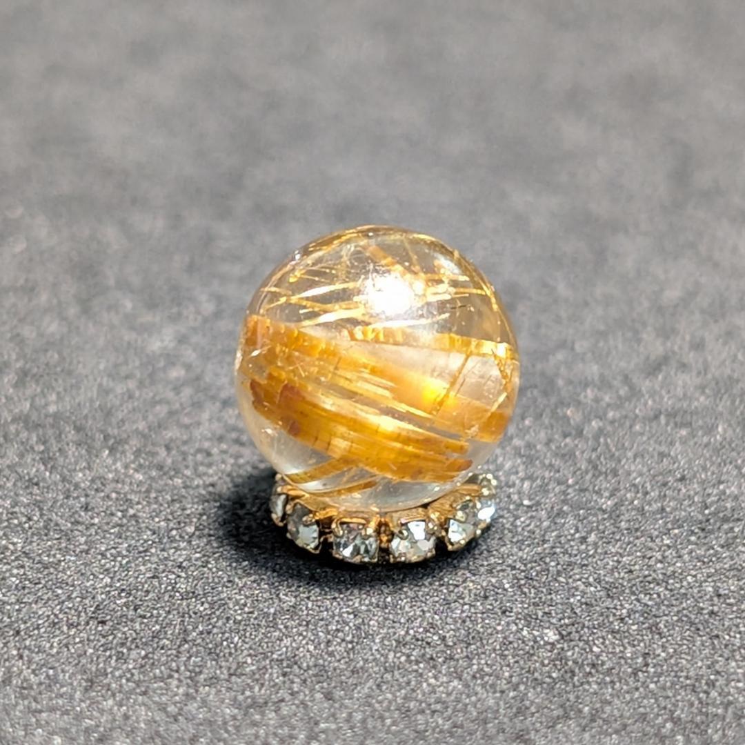 一点物 【豪快な太金針】ゴールドタイチンルチル 10ミリ 1粒売り お守り石 ルチル最強のエネルギー］一点物 1粒売り 14ミリ 太陽放射