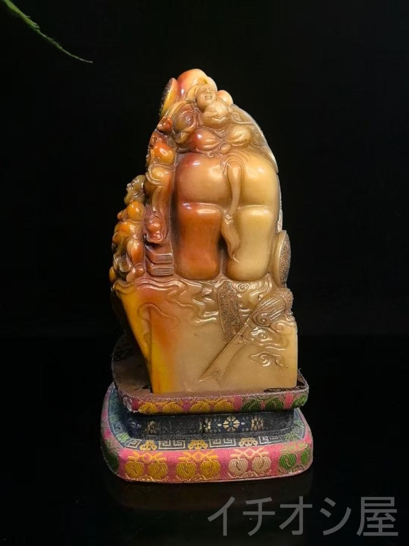 羅漢賜宝・財富双全】印章・寿山石极品水晶三彩田黄石｜仏教神像彫刻