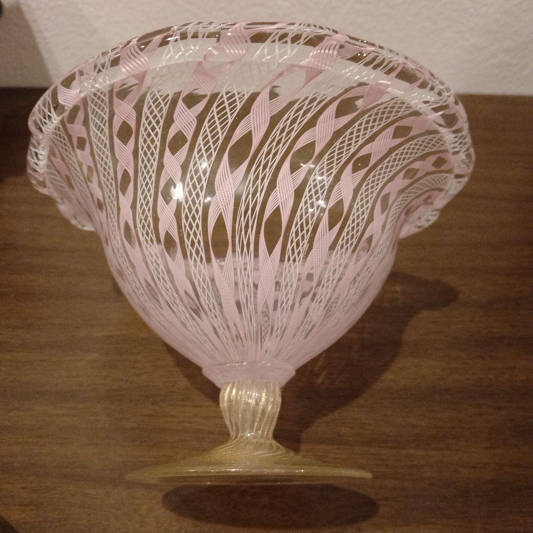 ベネチアンガラス　ムラノ　MURANO　コンポート　ピンク　レース　インテリア ムラーノ ガラス コンポート / ベネチアングラス ムラノガラス 陶器