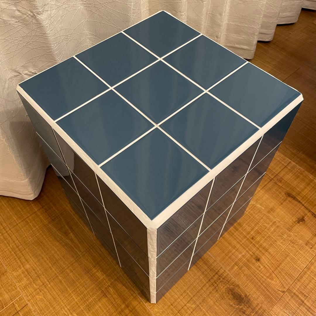 ❤️一点もの】韓国インテリアタイルスツール テーブル ブルー サイド