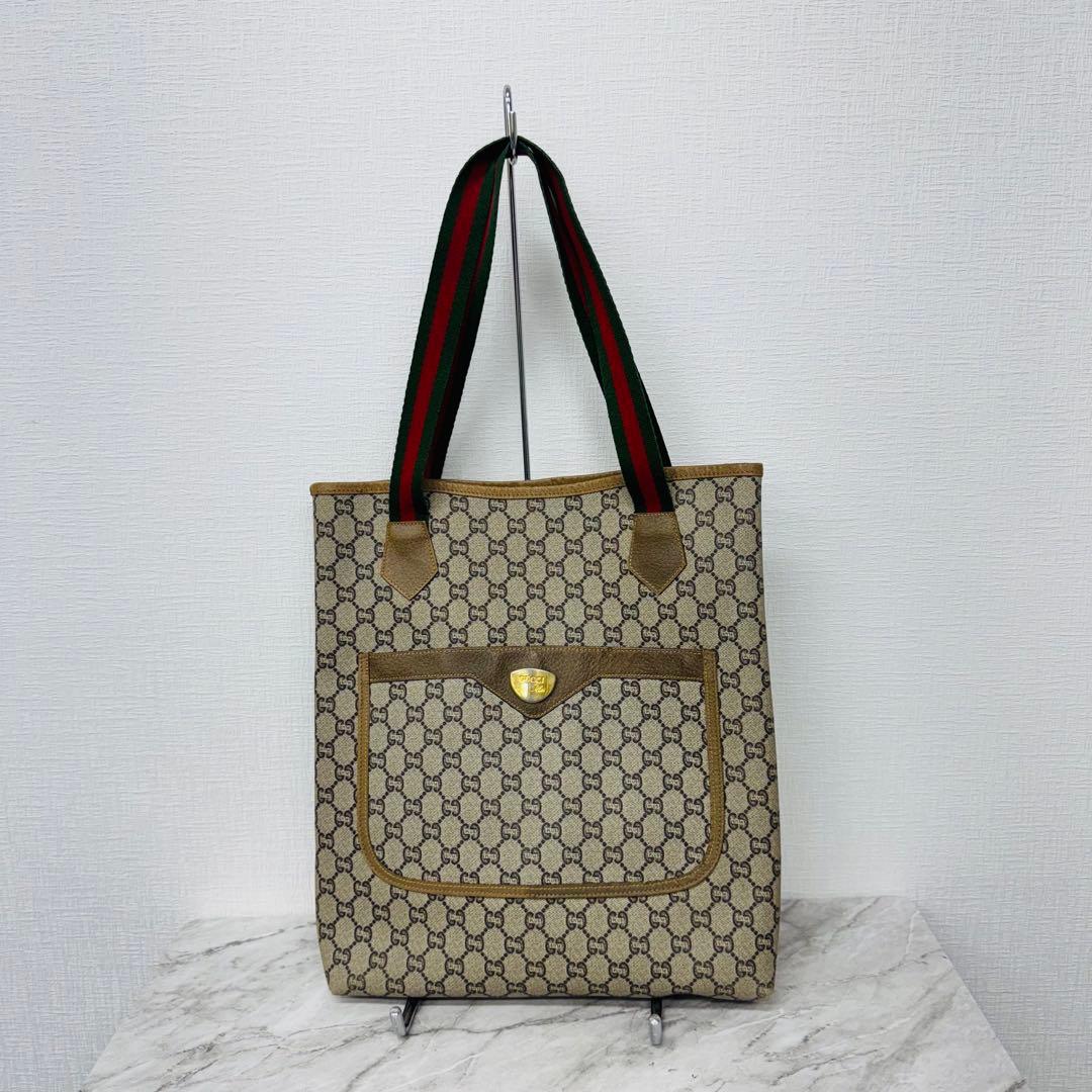 ✨GUCCI✨グッチ✨シェリーライン✨GGスプリーム✨ヴィンテージ✨トートバッグ GUCCI（グッチ） オールドグッチ シェリーライン ベージュ レッド