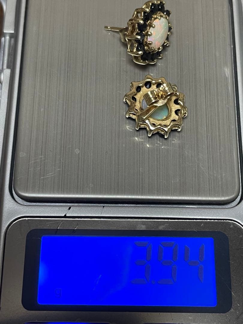 イギリス ビンテージ オパールピアス サファイア 9CT 9Kゴールド S&Co