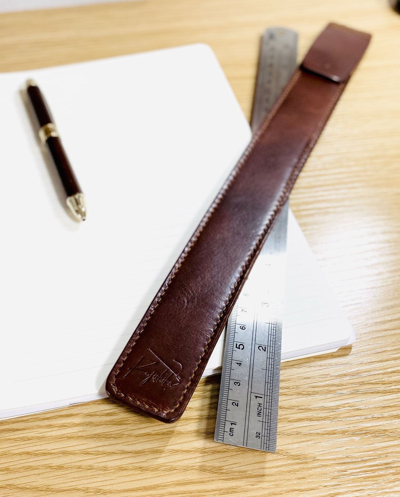 30cm定規ケース（ブラウン）イタリアンレザーを使用 スケールケース